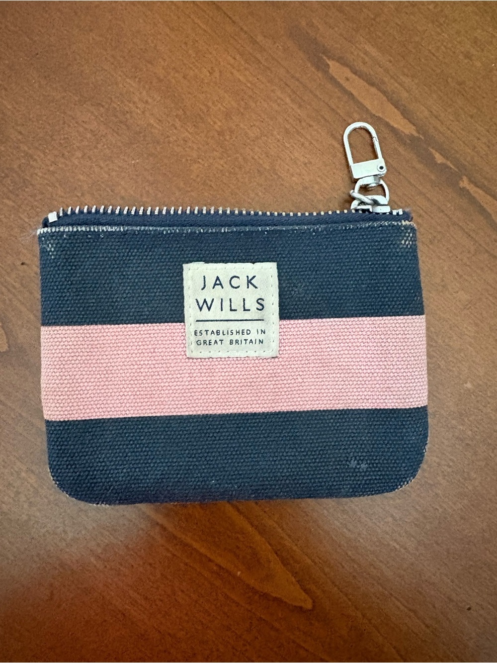 Jack Wills Navy Canvas Pouch with Pink Stripe